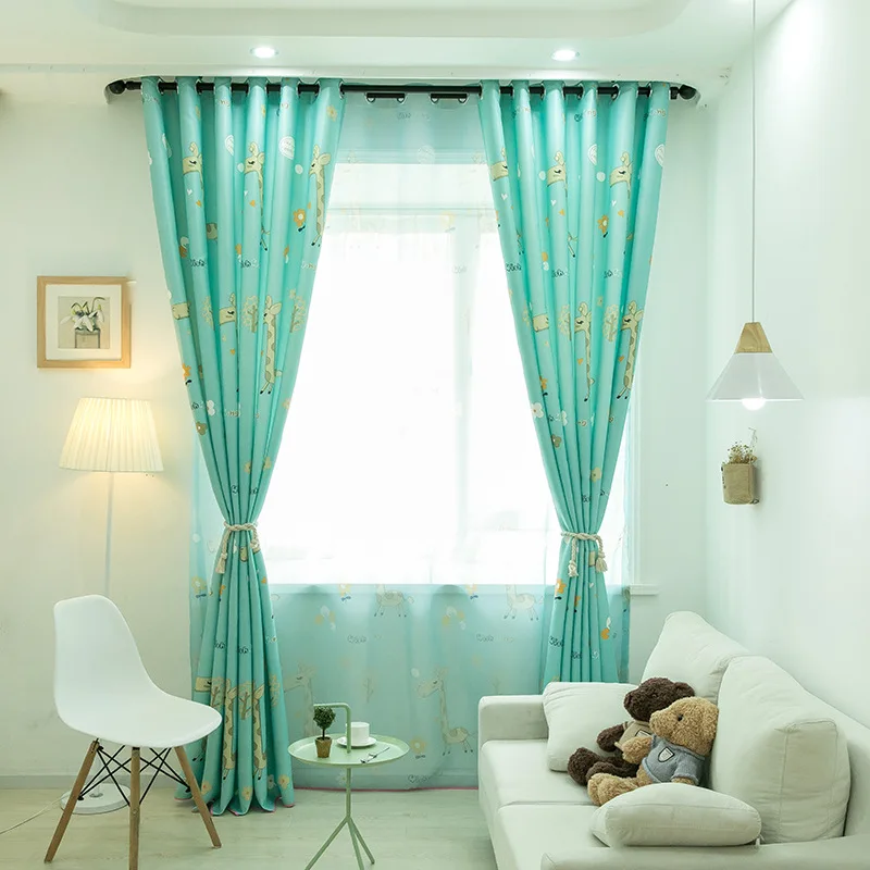 Синяя занавеска С мультипликационным принтом для мальчиков и девочек гостиной