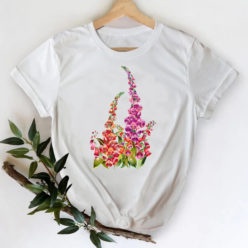 

T-shirts Women 2021 Flower Cute Spring Summer 90s Trend Clothes Printing Graphic Tshirt Top Lady Print Female Tee T-Shirt