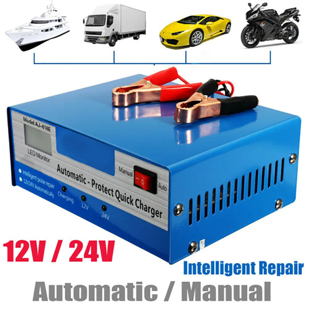 

12V/24V Car Battery Charger Jump Starter Intelligent Pulse Repair Battery Charger 10A For Motorcycle Automotive EU Plug