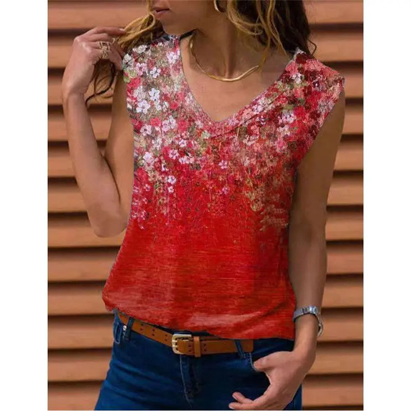 

Womens Floral Cami Vest Tops Plus Size T Shirt Ladies V Neck Casual Sleeveless