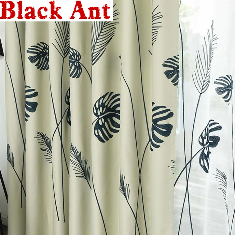 Занавес в рустикальном стиле отвесная ткань для Гостиная вышивка листьями