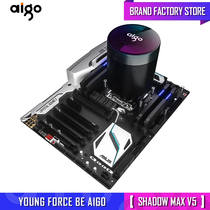 Aigo shadow CPU Cooler 4pin pwm aura sync 5 чистые медные тепловые трубы система охлаждения с
