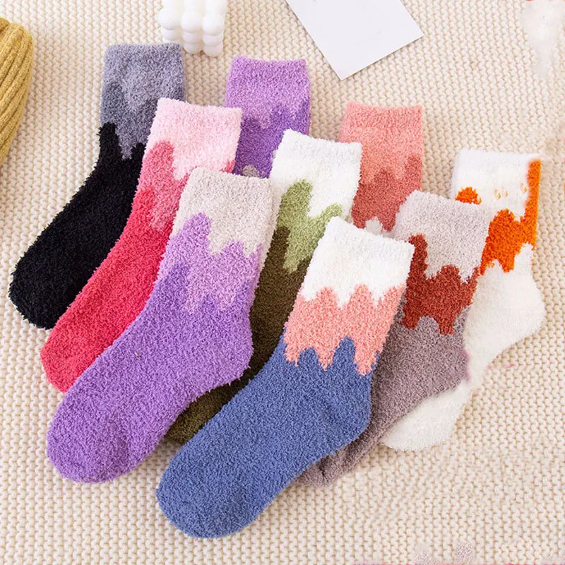 

Kawaii Winter Floor Socks Soft Colorful Cashmere Socks Thickening Women Cotton socks Plush Socks Sleep Socks Patchwork Socks hot