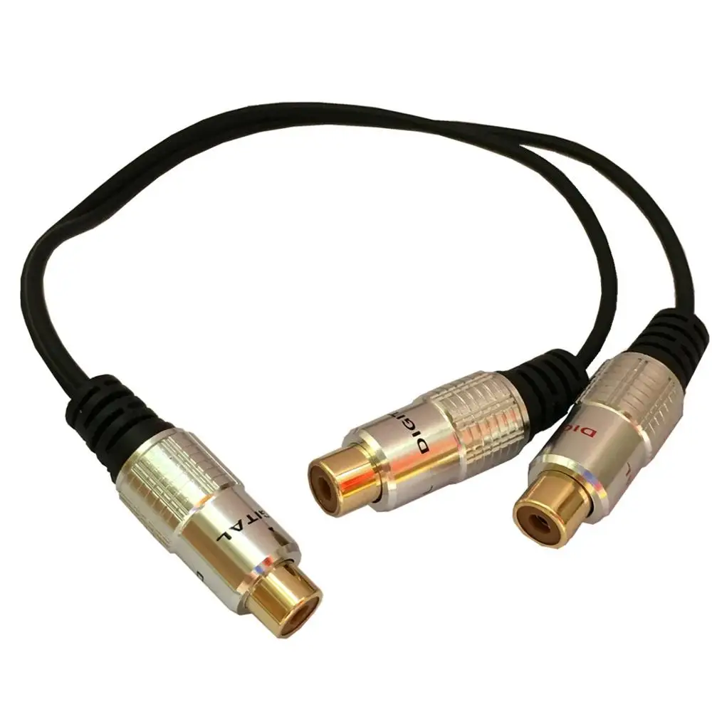 

Aluminum case gold plated 1 RCA female to 2 RCA female audio and video lotus line 3rca bus