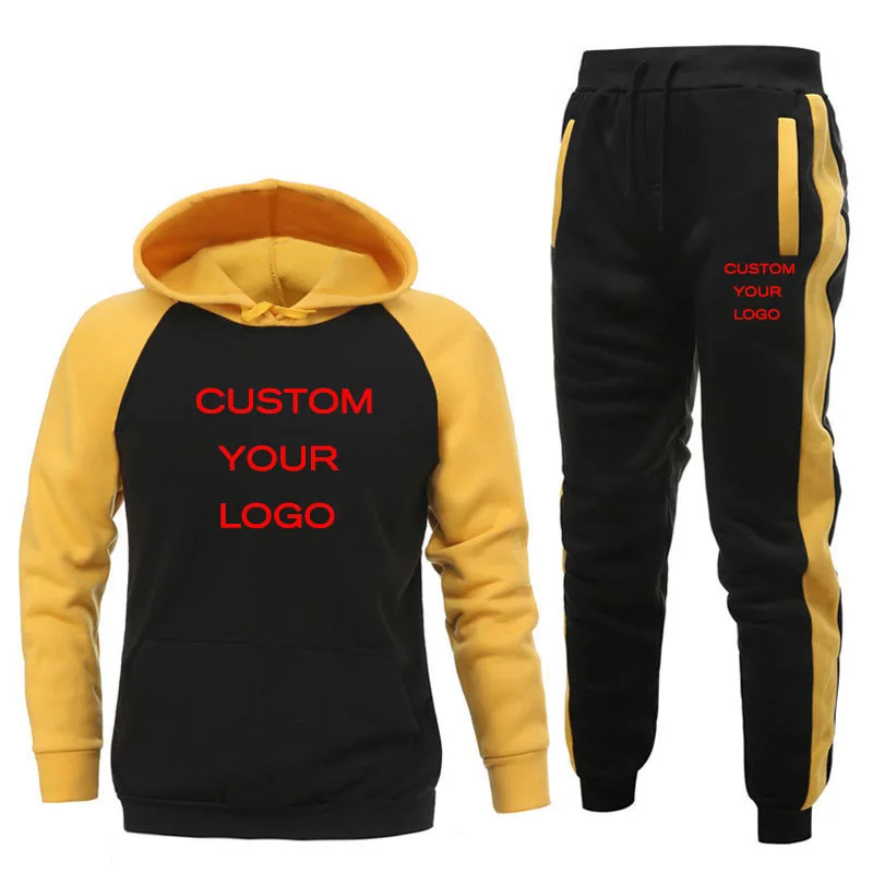 

Custom Logo Men Casual Sports Oversize Sportswear Men's Tracksuit Hoodies Set Sweatshirt+Sweatpant 2 Pieces Suit Spring Autumn