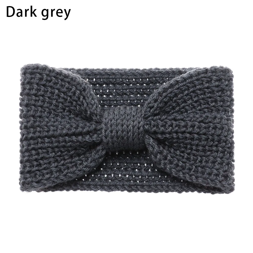 dark grey Новинка, женские вязанные крючком шерстяные повязки на голову, зимние богемные плетеные повязки для волос, одноцветные повязки для волос ручной работы - Цвет: dark grey