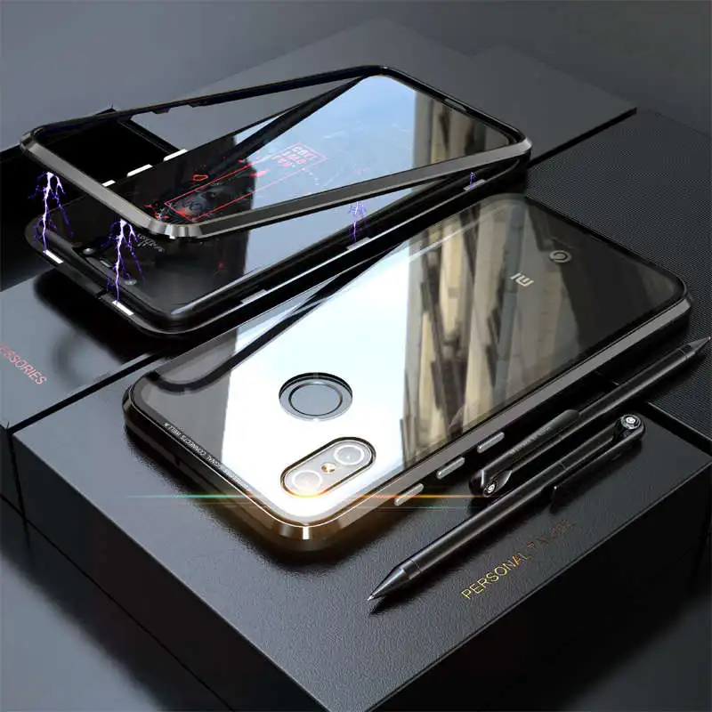 Магнитный чехол с металлической рамкой для Xiaomi Mi8 8 задняя крышка из прозрачного