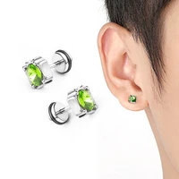 hot sale geometric earrings stainless steel ear piercing jewelry women men round zircon stud earrings
