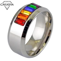 316 stainless steel high quality ring inlaid colorful zircon ring for men and women vintage punk jewelry gifts wholesale jewelry