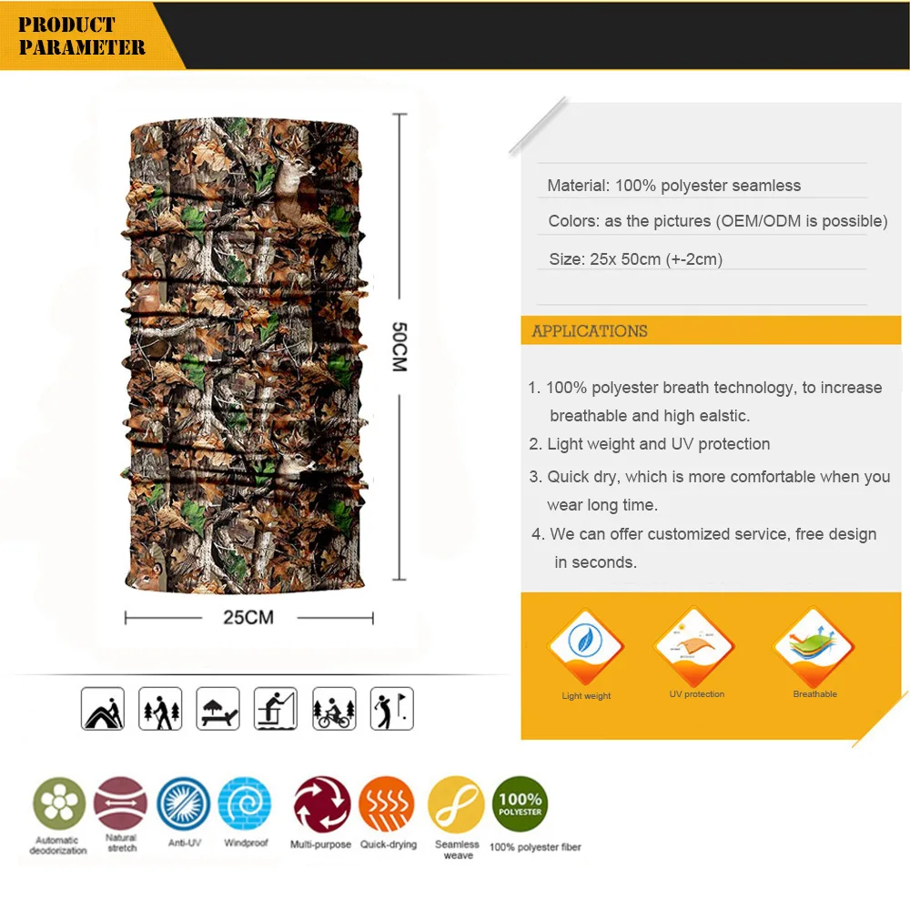 Охота Пеший Туризм Бесшовный шарф Бандана шеи Buff на свежем воздухе Головные