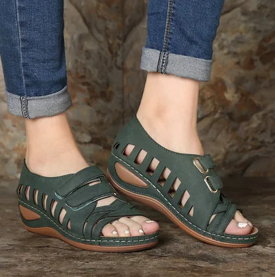 

size and large Spring summer fish mouth sandals women's hollowed-out muffin soles Velcro shoes