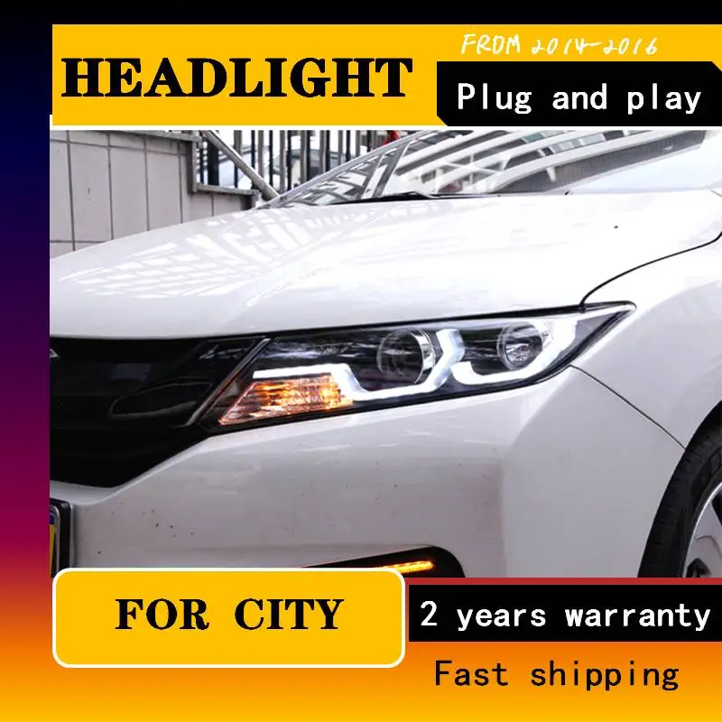 

Автомобильный Стайлинг для Honda City 2014-2016 светодиодный ная фара для города, фара головного света со светодиодными дневными ходовыми огнями, двойная линза, биксеноновый комплект HID в сборе