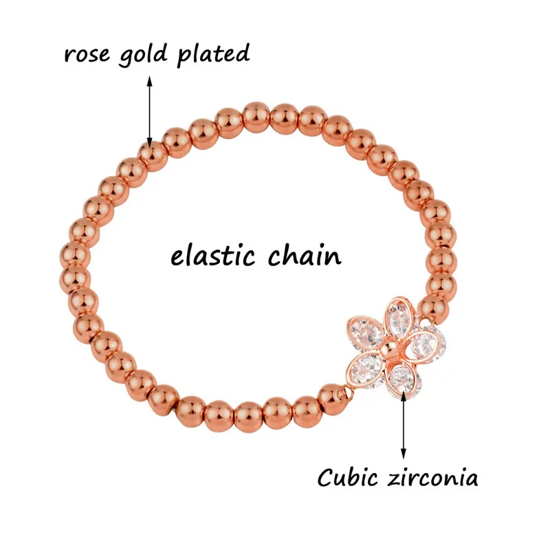 

LEEKER Vintage Metal Beads Chain Crystal Flower Bracelet For Women Rose Gold Silver Color Statement Jewelry 382 LK7