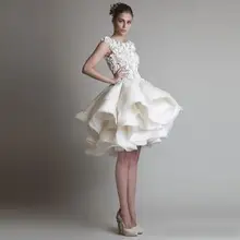 Robe de bal blanche Chic en dentelle, à volants à plusieurs niveaux, sur mesure, sans manches, Mini Robe de soirée  (1)