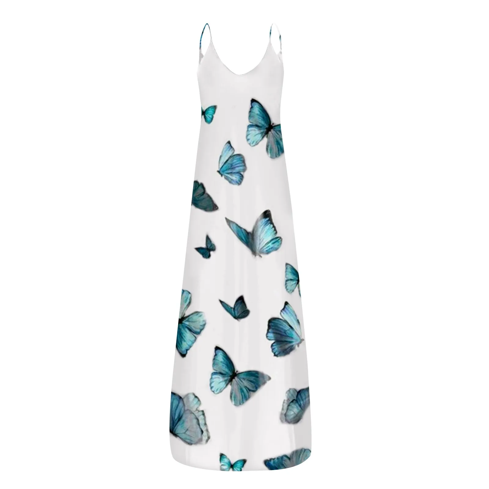 Платье женское длинное с V-образным вырезом модный сарафан карманами и модным