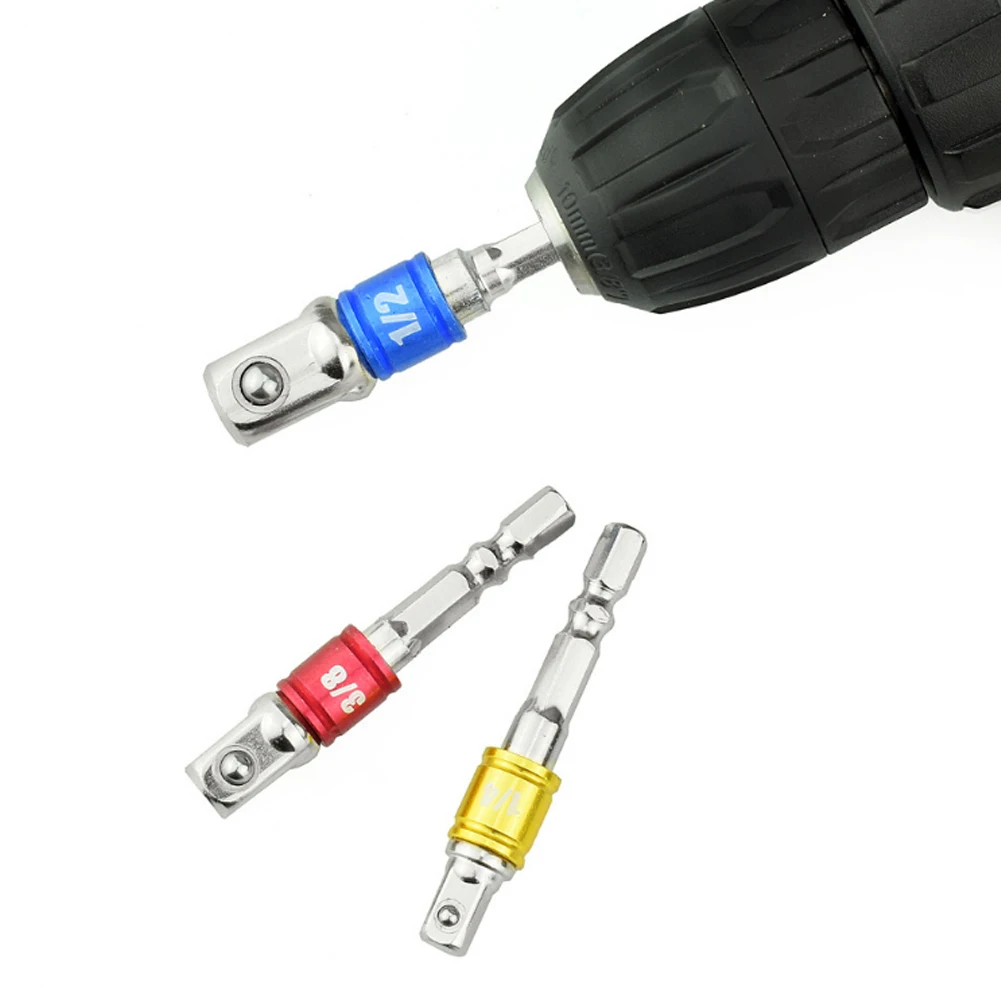 

4PCS Electric Drill Socket Adapter for Impact Driver with Hex Shank to Square Socket Drill Bits Rotatable Extension 1/4"3/8"1/2"