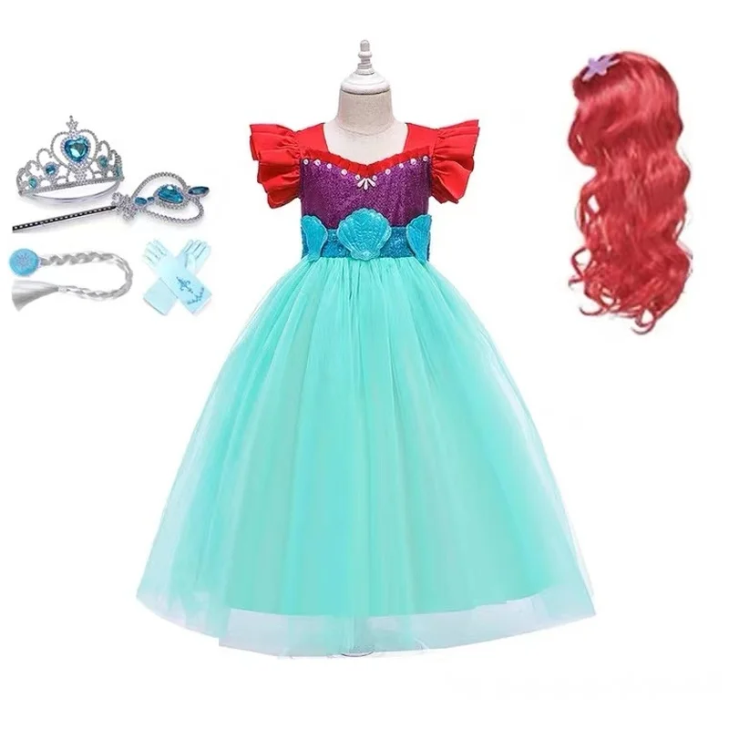 Платье для маленькой девочки с рисунком Русалочки Ариэль розовое платье