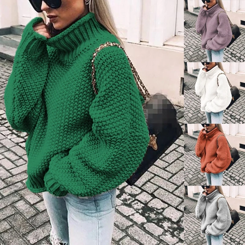 Женский осенний свитер летучая мышь с длинным рукавом водолазка однотонный