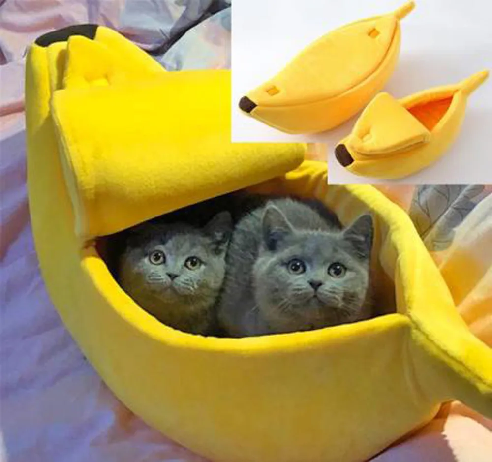 

2021 top hone decor Small Pet Bed Banana Shape Fluffy Warm Soft Plush Breathable Bed Banana Cat Bed