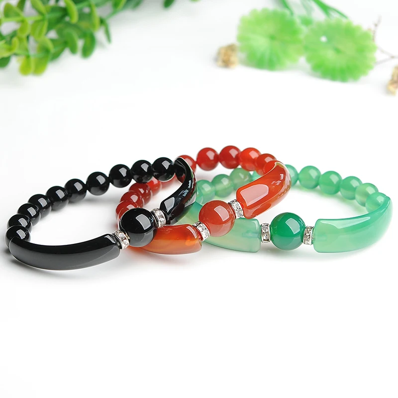 Натуральный агат дорога через Браслет Женская Нефритовая рука String нефритовый