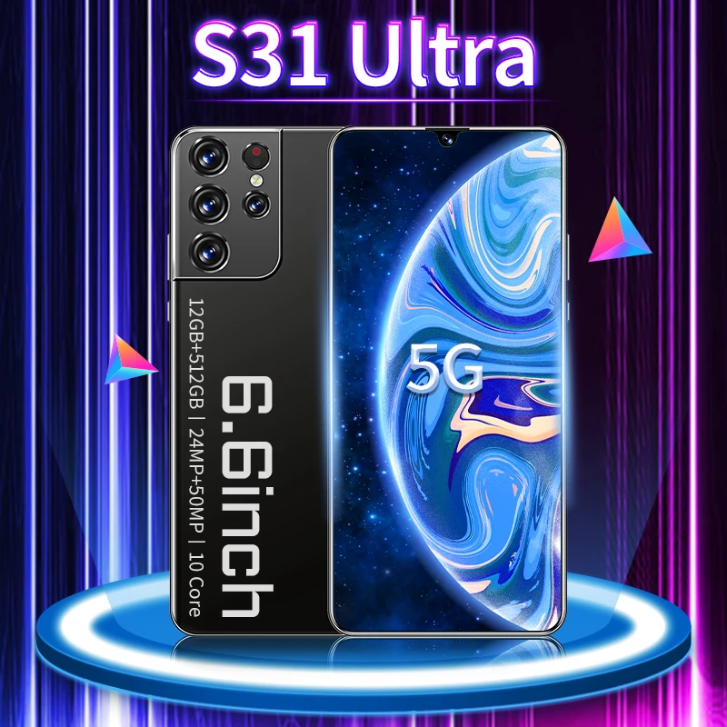 

Global Version S31Ultra 6.6Inch Smartphone 6000mah Android 10 Dual SIM 5G 24+50MP HD Camera Face Wake Unlock 12+512GB CellPhone