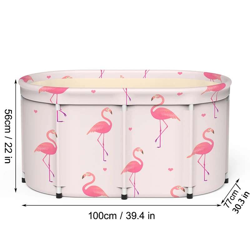 

1m Pink Flamingo Portable Foldable Bathtub With Lid Thickened Adult Bathtub Home Single Spa Kids Pool Bathing Bucket Water Tub