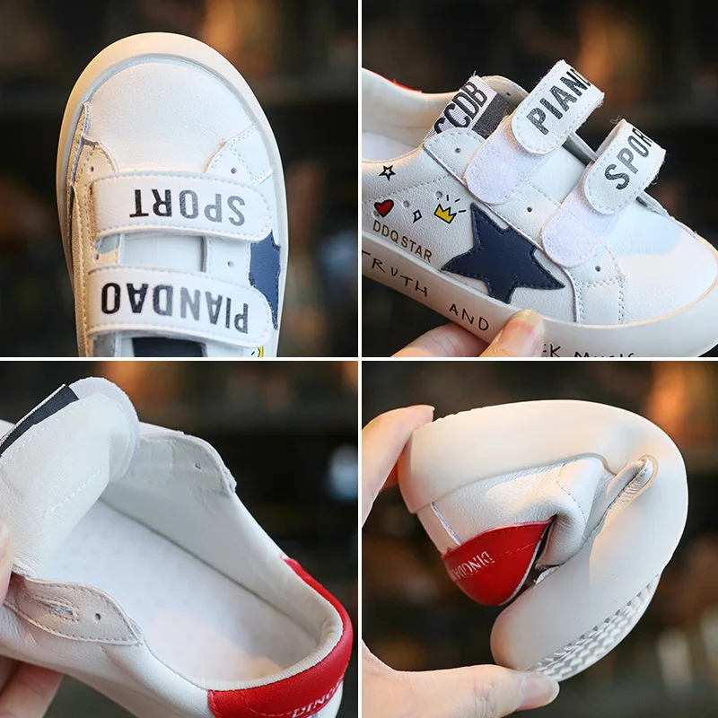 

Children Casual Shoes sneakers for boys girls flats white shoes Velcro Graffiti star design Kids Skate Shoes