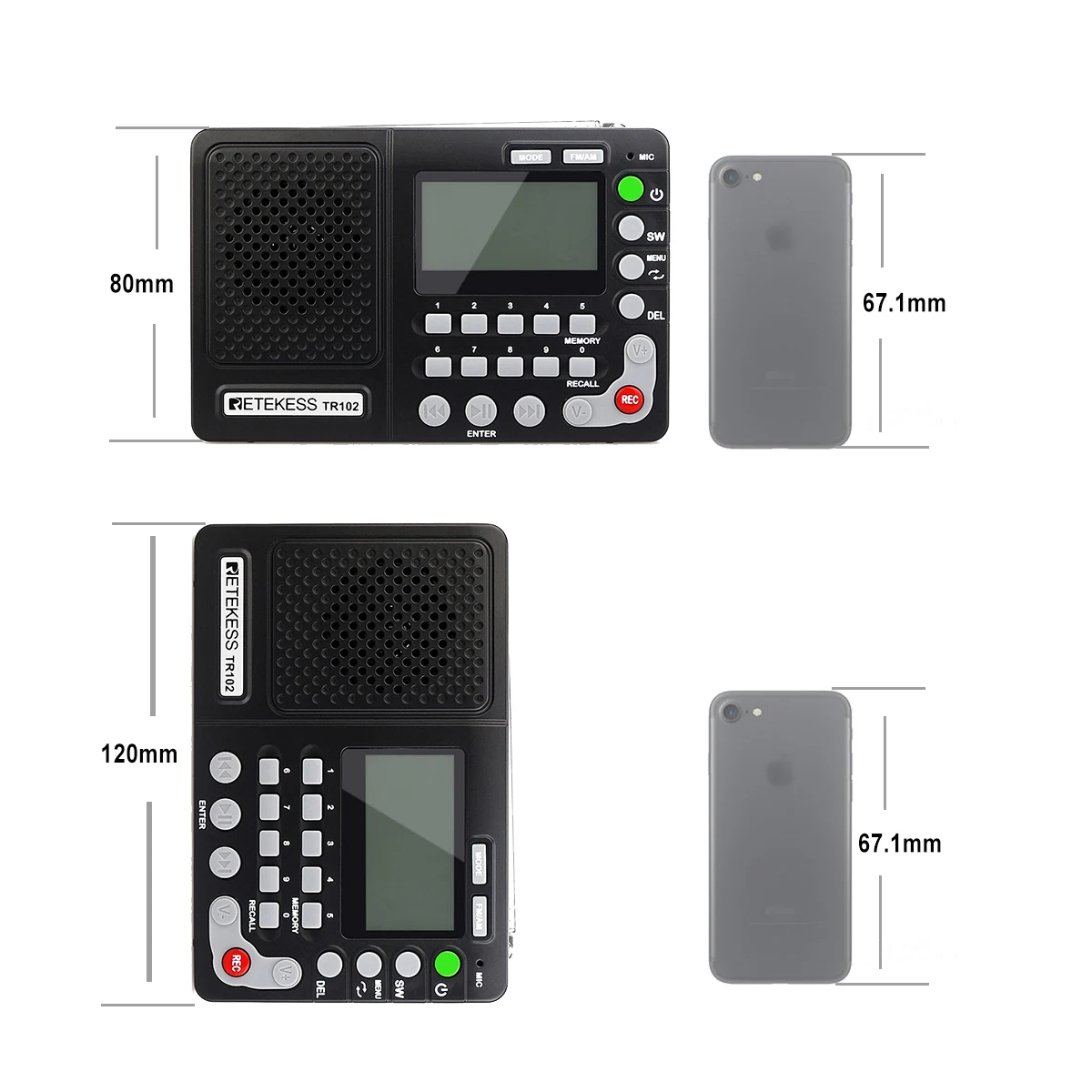 Retekess TR102 портативное радио FM/AM/SW приемник мирового диапазона MP3-плеер REC рекордер с таймером сна черный fm-радио рекордер