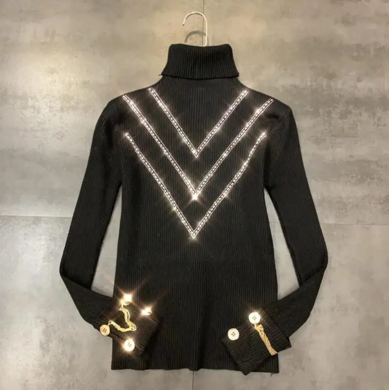 Женский трикотажный свитер-водолазка V-образный вырез | Женская одежда