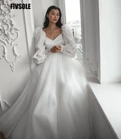 fivsole 2022 v neck ball gown wedding dresses for women plus size white vestidos de noivas glitter puffy sleeve robe de mariee