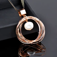 sinleery multilayer circle pendant necklace with baroque pearl dangle black long chain statement jewelry for women zd1 ssf