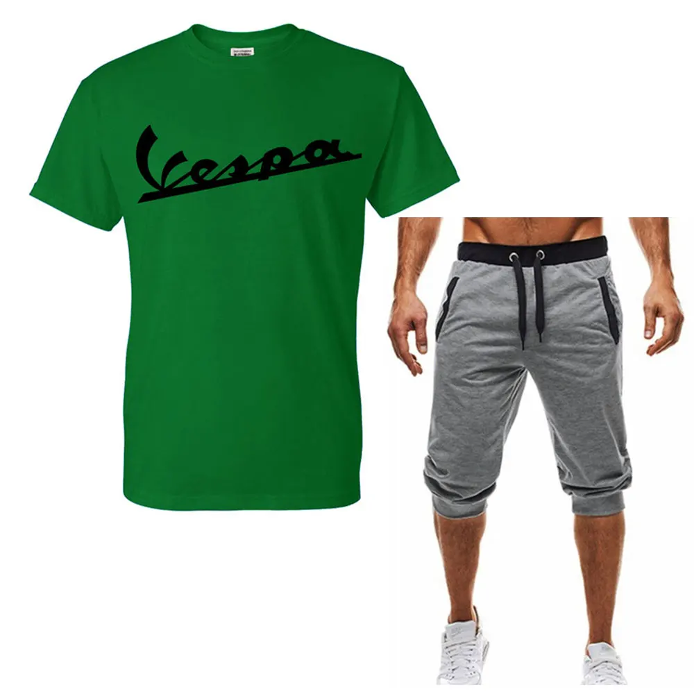 

2020 Brand T Shirt Men Vespa Fashion Summer Cotton Short Sleeve Sports Suit T-shirt + Shorts Men 2 Piece Sets Casual Clothes