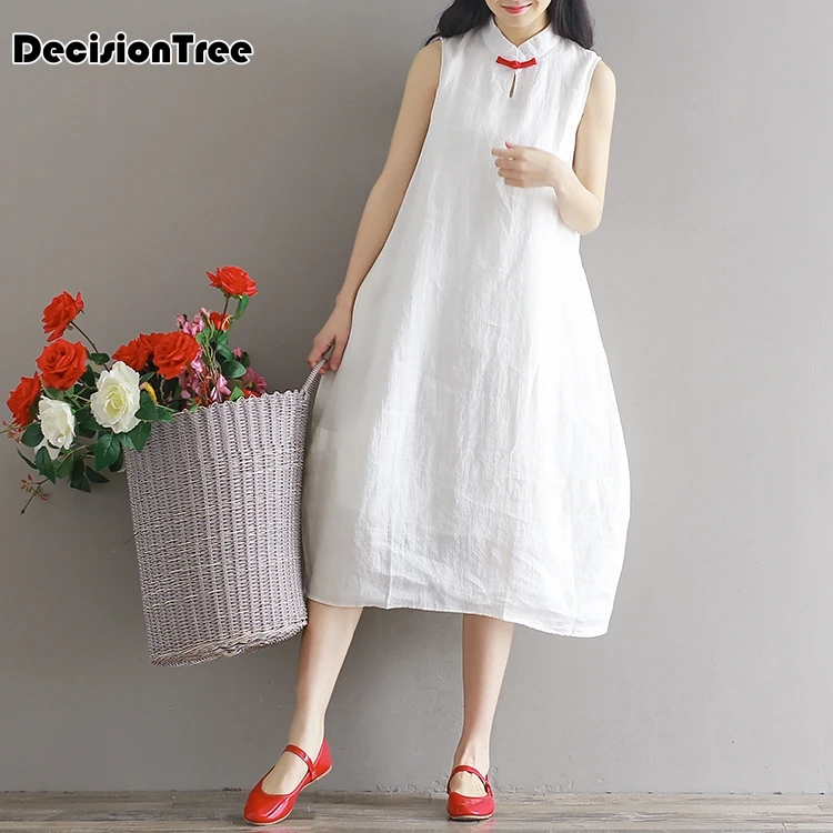 Китайское платье cheongsam qipao винтажное китайское женское хлопковое и льняное qipao без рукавов с воротником мандарин вечернее платье - Цвет: color1