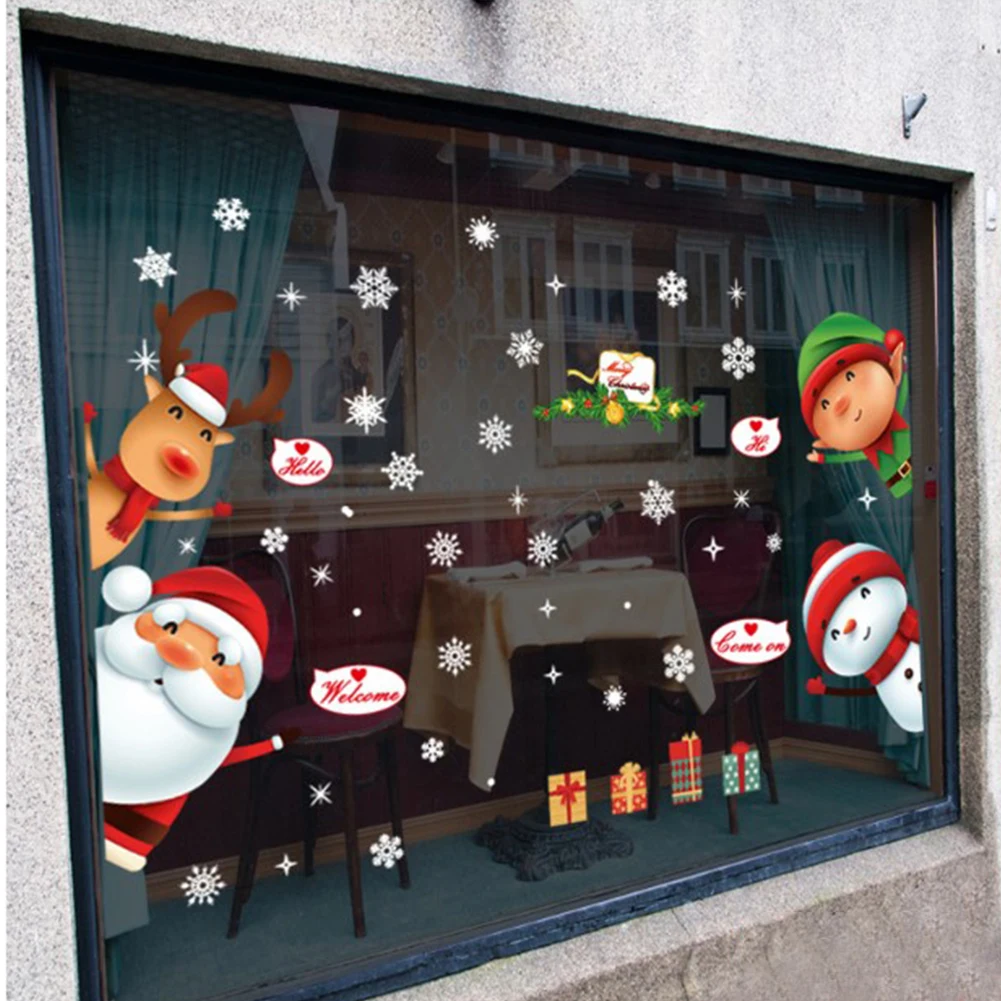 Наклейки на стену рождественские украшения подарки Санта-Клаус дерево