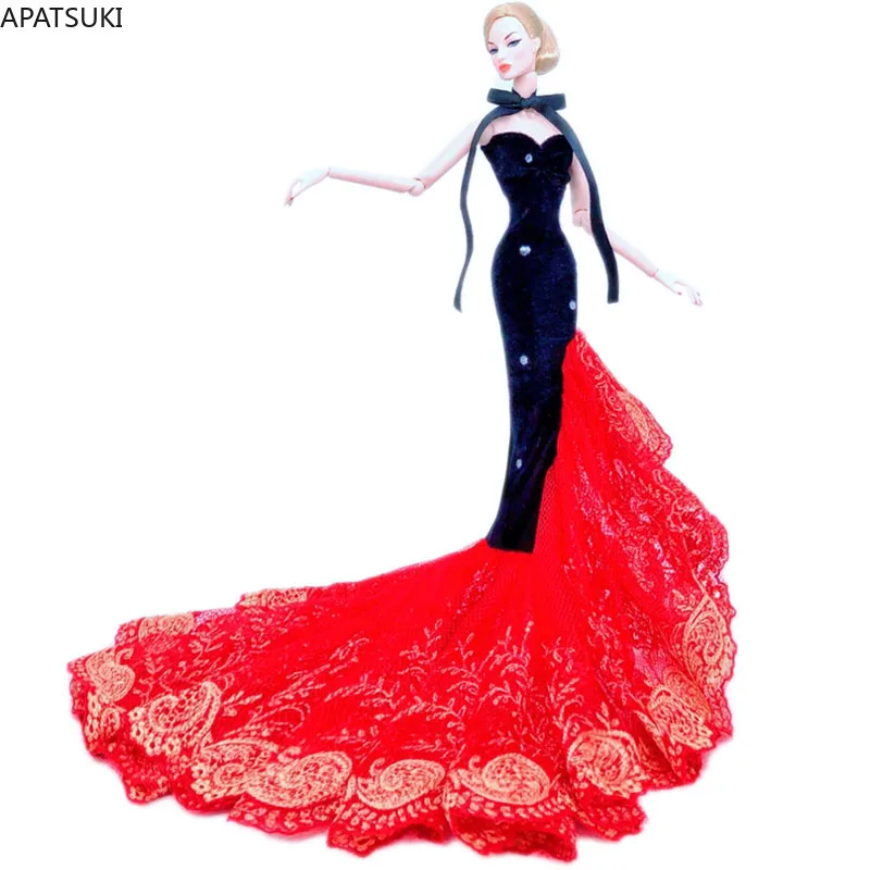 

Black Red Lace Dress for Barbie Doll Clothing Outfits Mermaid Fishtail Party Gown 1/6 Dolls Accessories Kids DIY Toys Gift