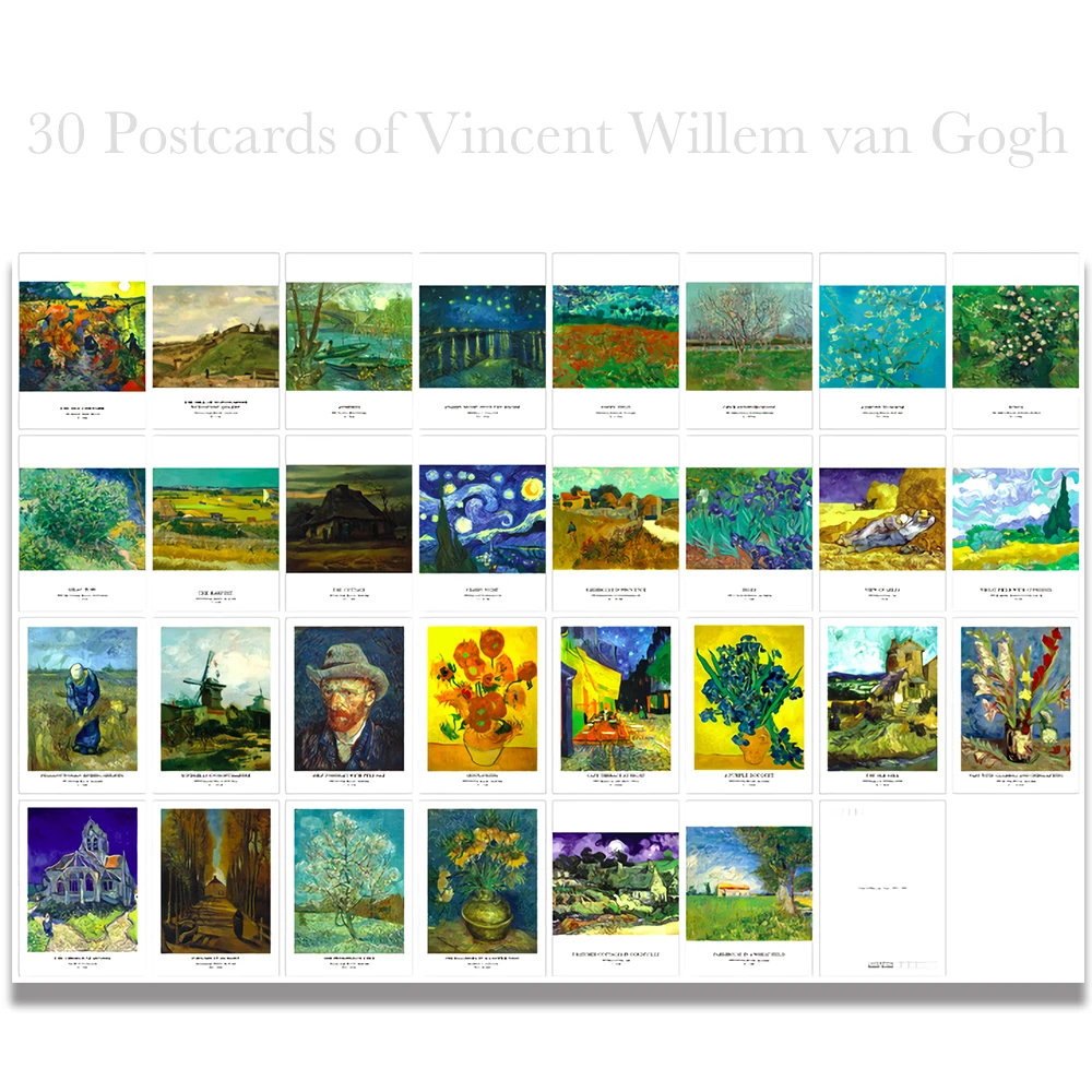 

Van Gogh Sunflower Art Painting Wish Business Postcards Greeting Gift Birthday Party Invitation Postcard Set 30pcs Decor Gift