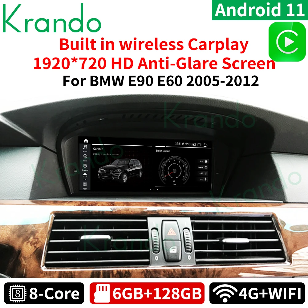 

Krando Android Qualcomm 11.0 6G 12G 8.8 Inch Car Navigation for BMW 5 Series E60 3 Series E90 2005-2012 CIC CCC Wirless Carplay
