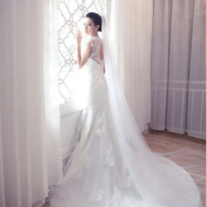 

3M/5M Single Layer Women White Trailing Long Wedding Veil Minimalist Simple Luxury Cathedral Bridal Veil Marriage W0YA