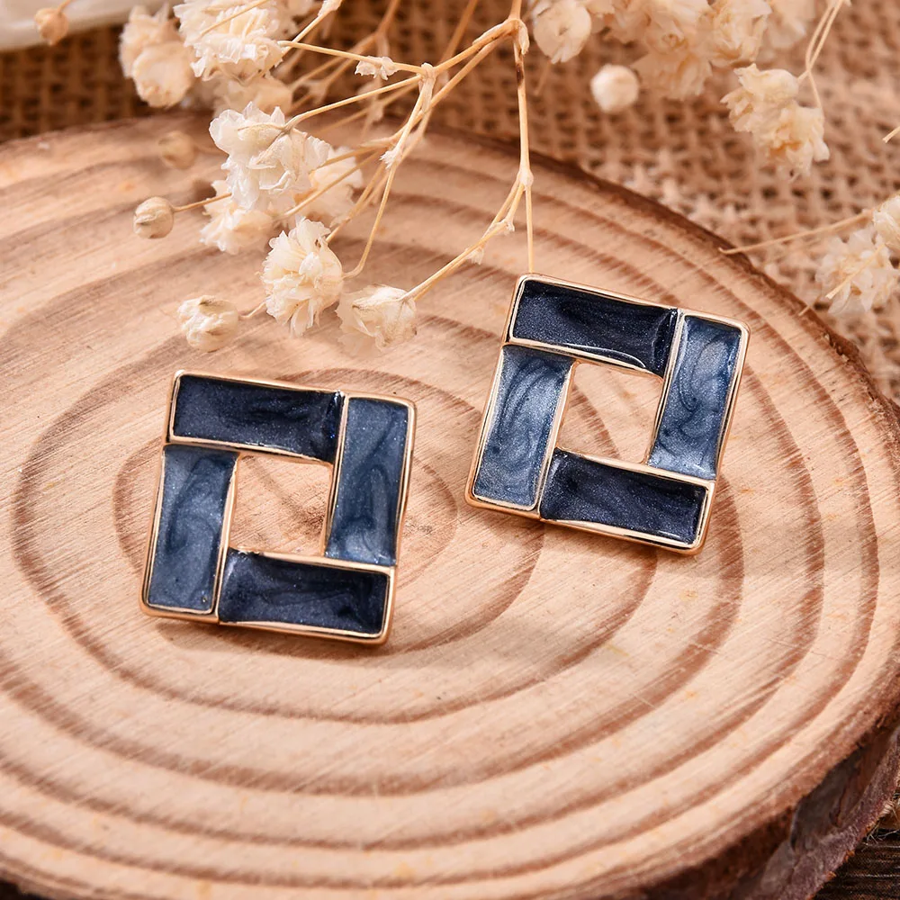 

Vintage Drip Glaze Square Boho Earrings Female Creative Geometric Fashion Bohemia Contrast Stud Earrings Fashion Jewelry Female