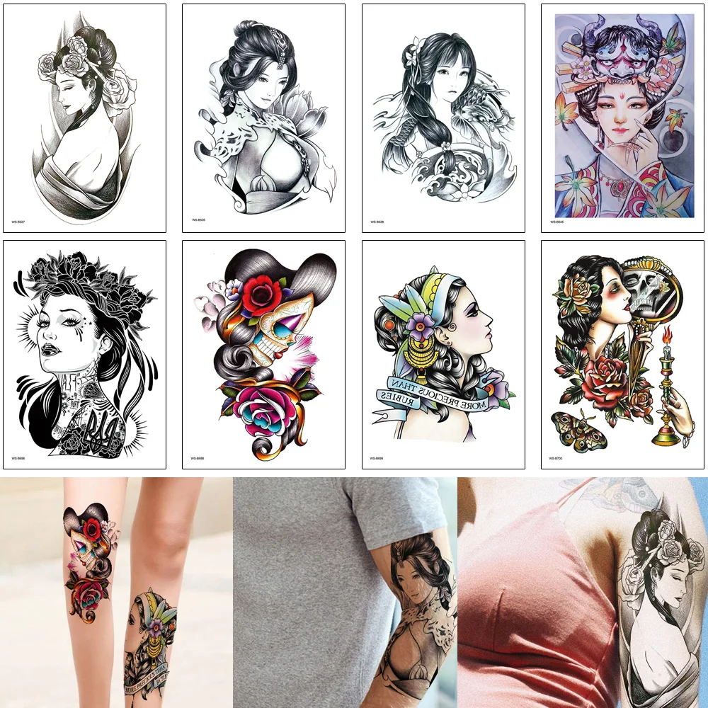 Красавица женщина Татуировка цветной рисунок водостойкая древняя сексуальная