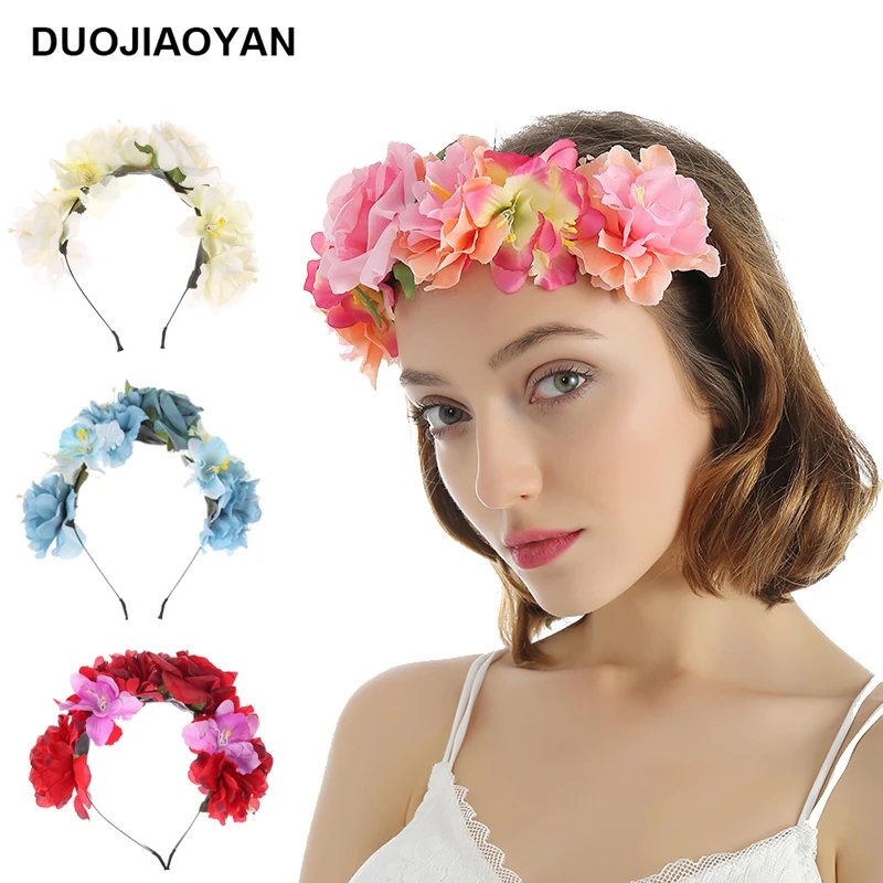 

DUOJIAOYAN Artificial flower crown festival Women color fabric hair band Corolla Bridal flower Wreath for wedding