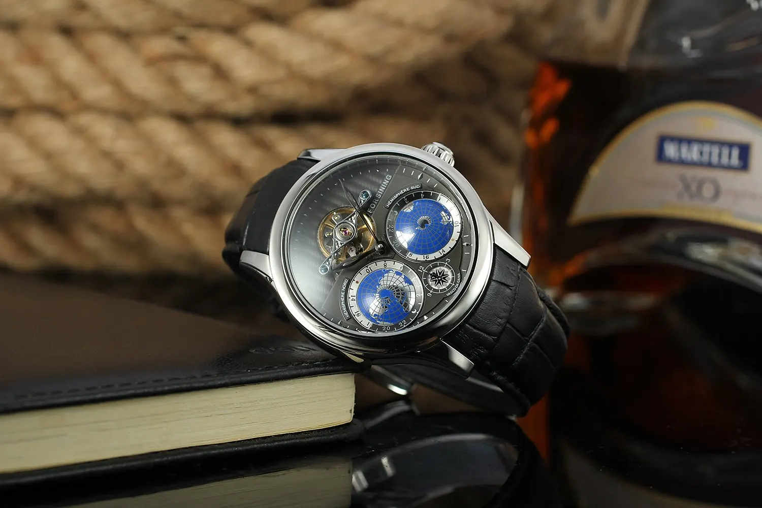 Для мужчин s часы люксовый бренд Топ FORSINING Tourbillon автоматические механические наручные часы Уникальный дизайн теллурион узор кожа