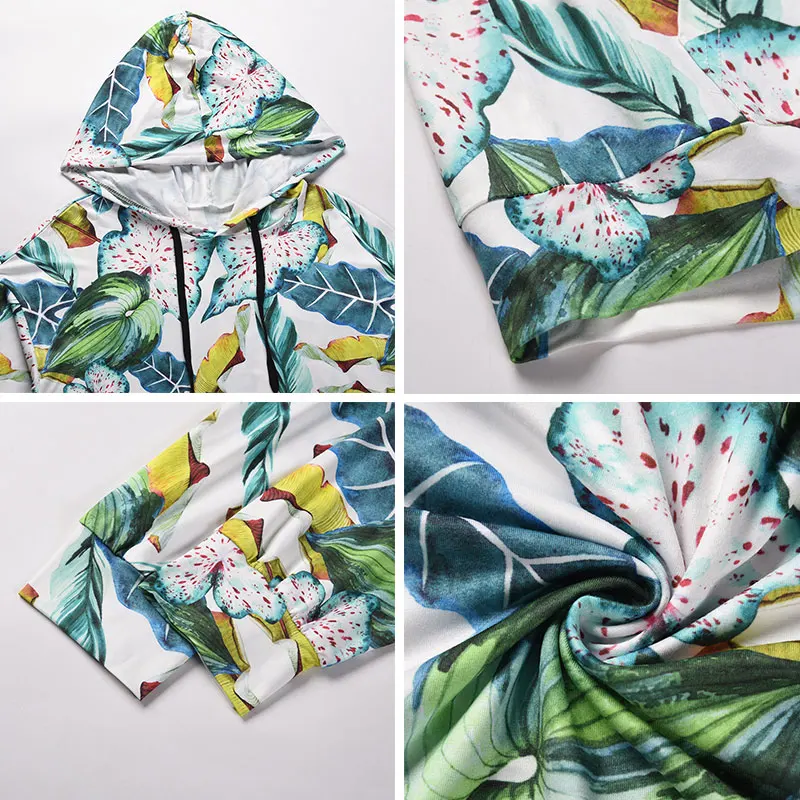 

Women Floral Printed Long Sleeve Hoodie Autumn Winter Casual Loose Pullover Fashion Sweatshirts Drawstring Pocket Woman Hoodies