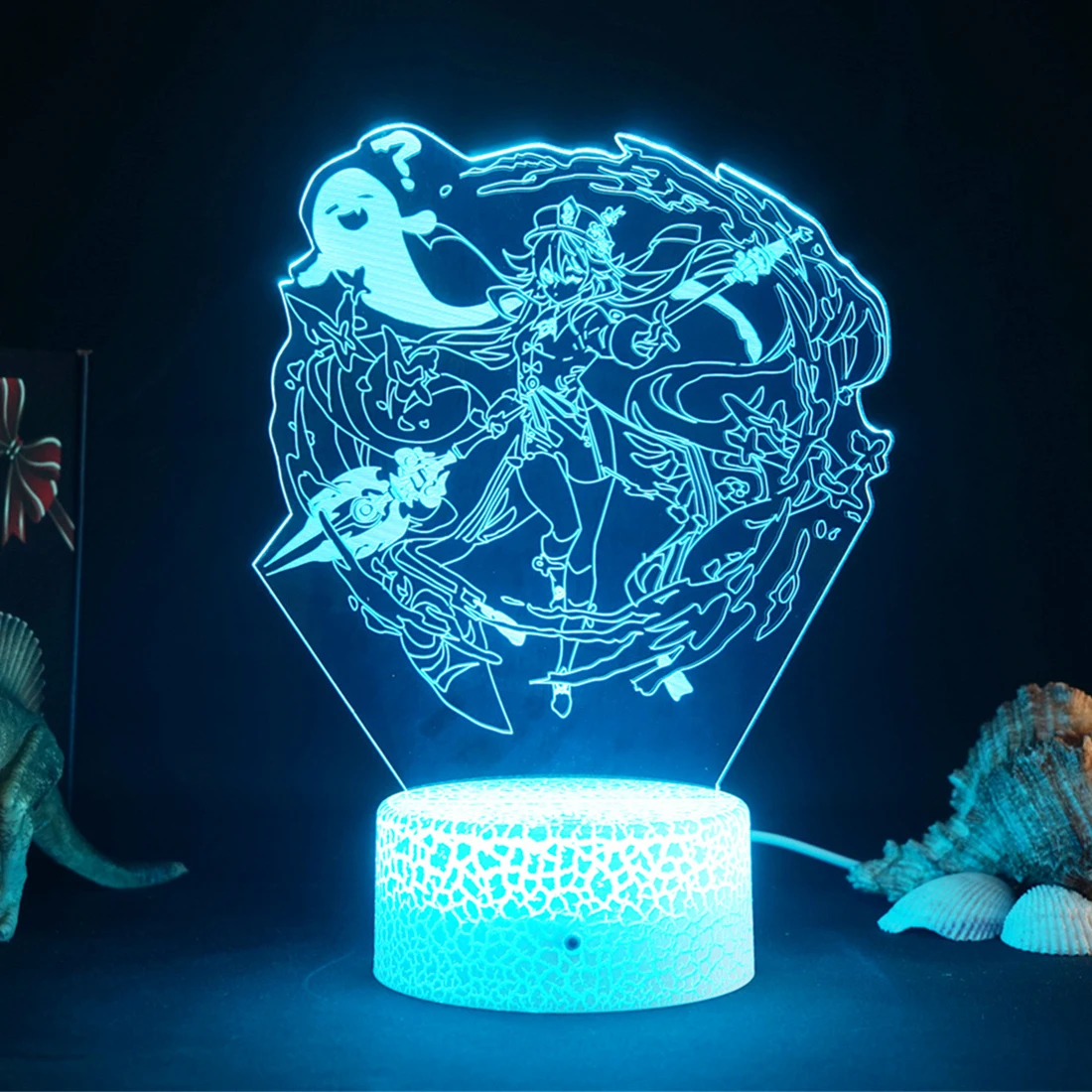 Игра Genshin ударная фигурка Hutao 3d светодиодный ночсветильник лампа Акриловая