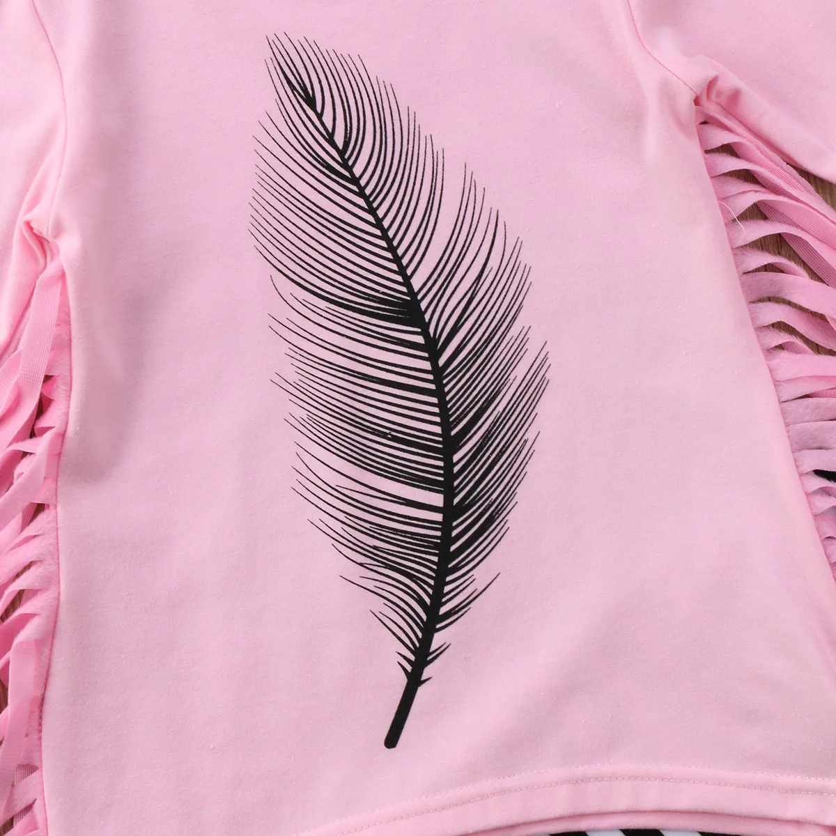 

2PCS Set Kids Baby Girls Autumn Outfits Clothes Feather Pattern Tassel Tops+Long Pants