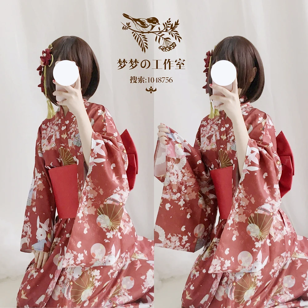 

Japanese s Peach Blossom Wish Rabbit Kimono Bathrobe Retro Girl Improved Dress Suit kawaii clothing fairy kei lolita dress