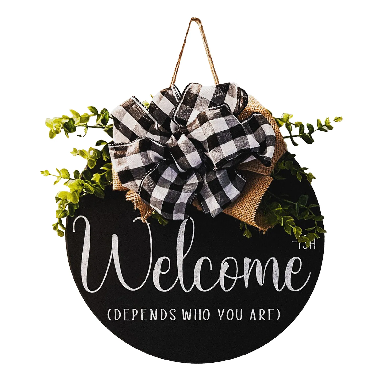 

Welcome Sign Wreath Front Door Hanger With Bow 16 Inch Round Outdoor Hanging Vertical Sign Home Decoration Wianki I Girlandy