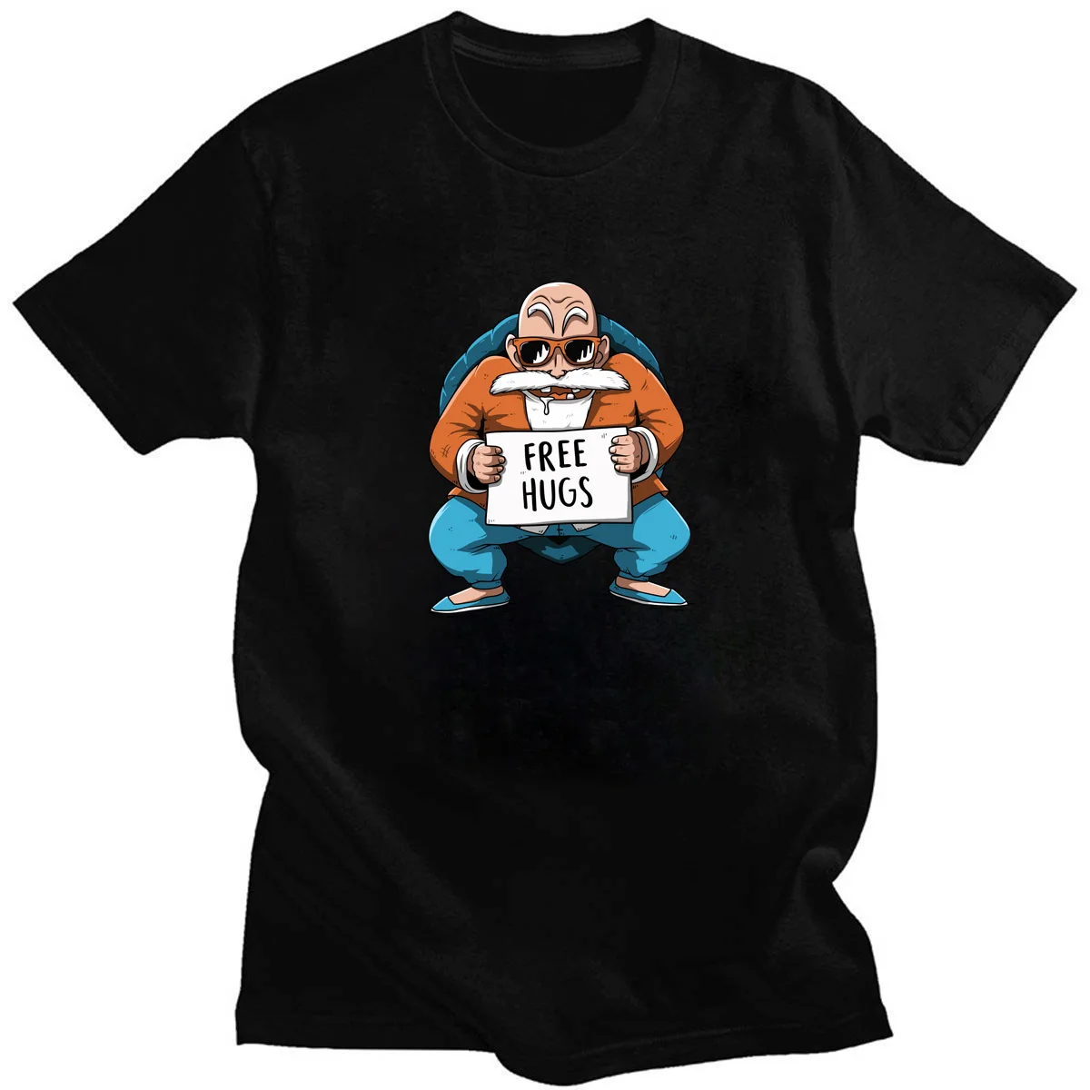 

Hot Anime Style Master Roshi Kame Sennin FREE HUGS Art Print T-Shirts Fashion Short Sleeve O-neck Cotton Tees Shirts for Fans