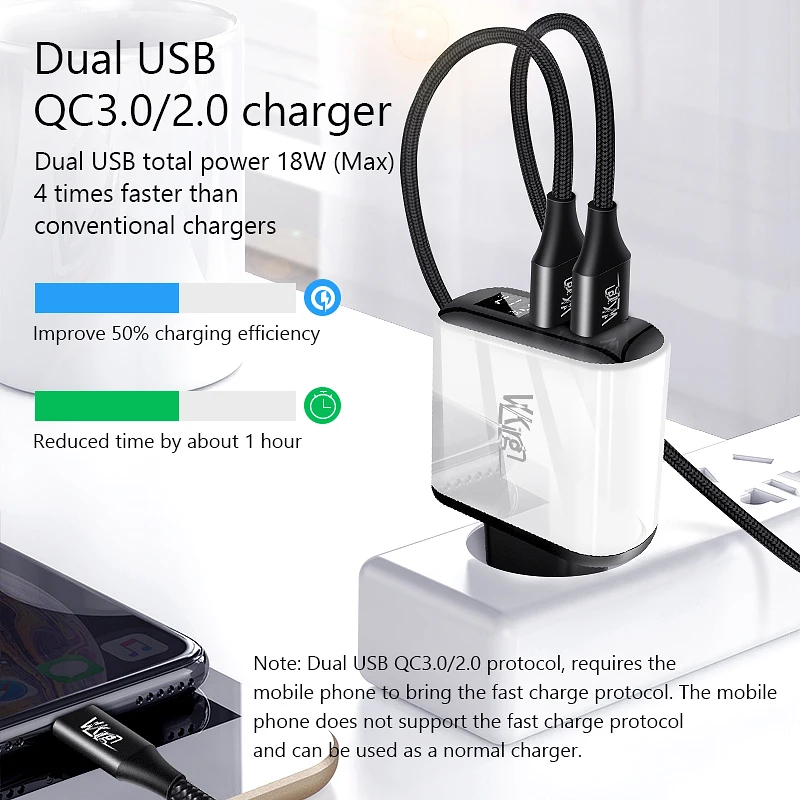 Зарядное устройство USB 18 вт быстрая зарядка 3 0 умный дисплей европейская вилка