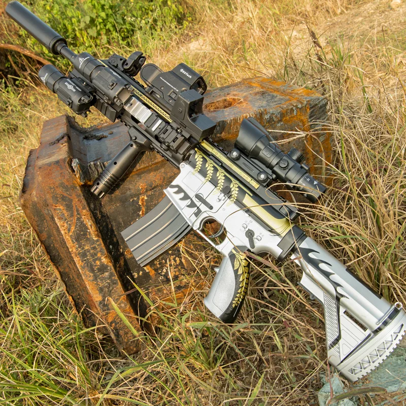 Горячая Распродажа ручная работа M416 Золотой Киль Кожа Жесткий водяной пистолет Рождественский подарок высокое качество большой электрический игрушечный пистолет детский подарок